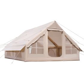 Inflatable Tents for Camping, 5-8 Person Easy Setup Blow up Tent with Hand Pump, 300D Oxford Glamping Tent with Stove Jack 2 Doors & 4 Mesh Windo